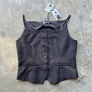 Sincerely Jules Cropped Cami Vest Womens M Black Button Up Sleeveless Scoop Neck